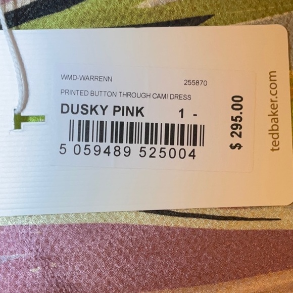 NWT Ted Baker Warrenn Printed Button Through Cami Dress Midi Size 4 Dusky Pink - Picture 11 of 13